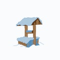 Winter sketch. An old abandoned well surrounded by snow. Vector illustration